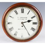 A late Victorian mahogany circular cased wall timepiece with eight day chain fusee movement, the