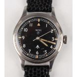 A Smiths MoD issue steel cased gentleman's wristwatch, the signed black dial with white Arabic