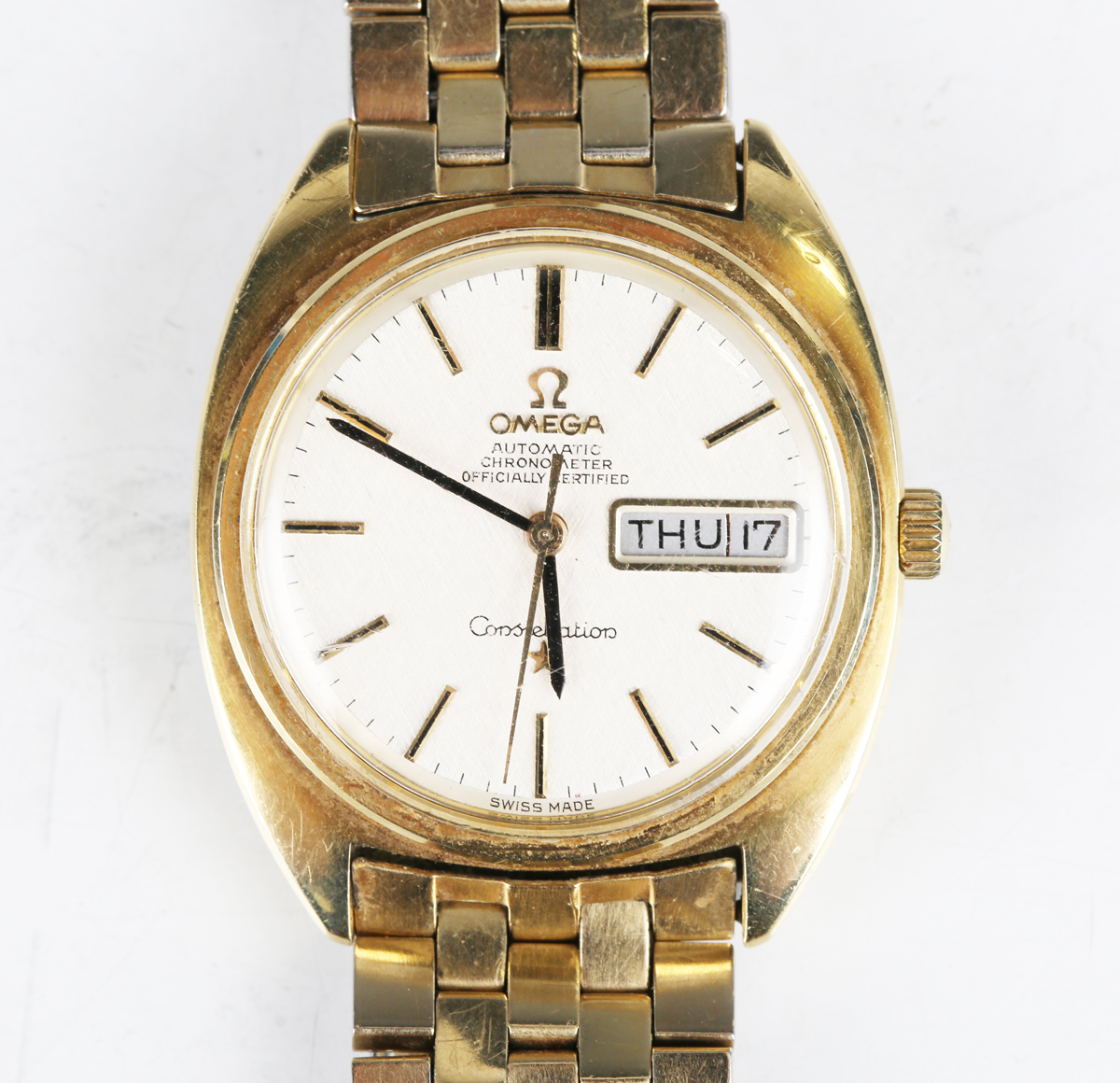 An Omega Automatic Constellation gilt metal fronted and steel backed gentleman's bracelet