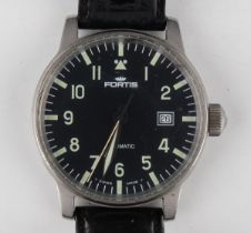 A Fortis Automatic stainless steel cased gentleman's wristwatch, the signed black dial with luminous