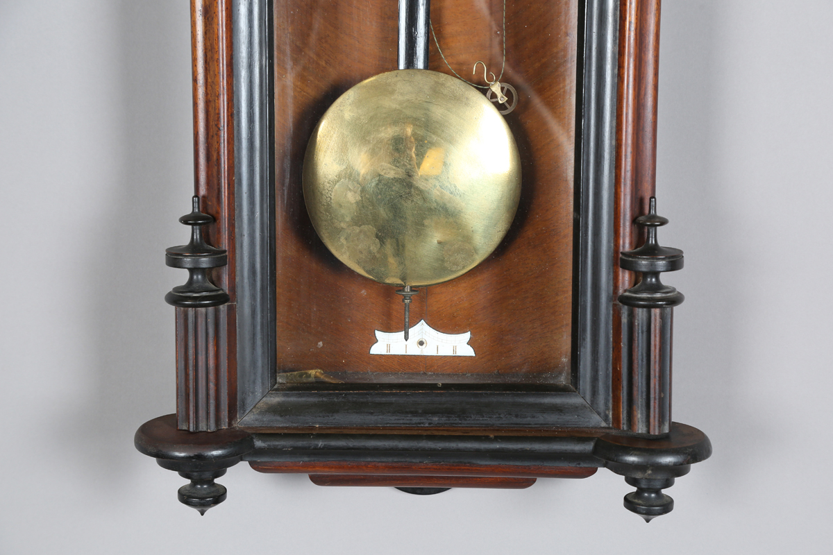 A late 19th century walnut and ebonized Vienna style wall timepiece with single train movement, - Image 4 of 8