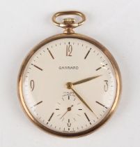 A Garrard 9ct gold keyless wind open-faced gentleman's pocket watch with unsigned jewelled movement,