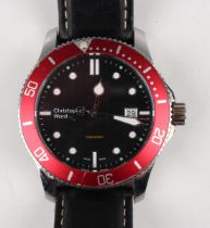 A Christopher Ward Trident 300 steel cased gentleman's quartz wristwatch, the signed black dial with