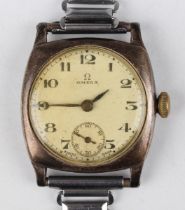 An Omega silver cushion cased gentleman's wristwatch, circa 1923, the jewelled lever movement