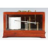A 20th century hardwood cased barograph with gilt brass mechanism and clockwork recording drum,