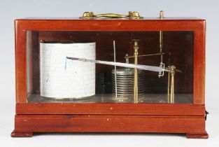 A 20th century hardwood cased barograph with gilt brass mechanism and clockwork recording drum,
