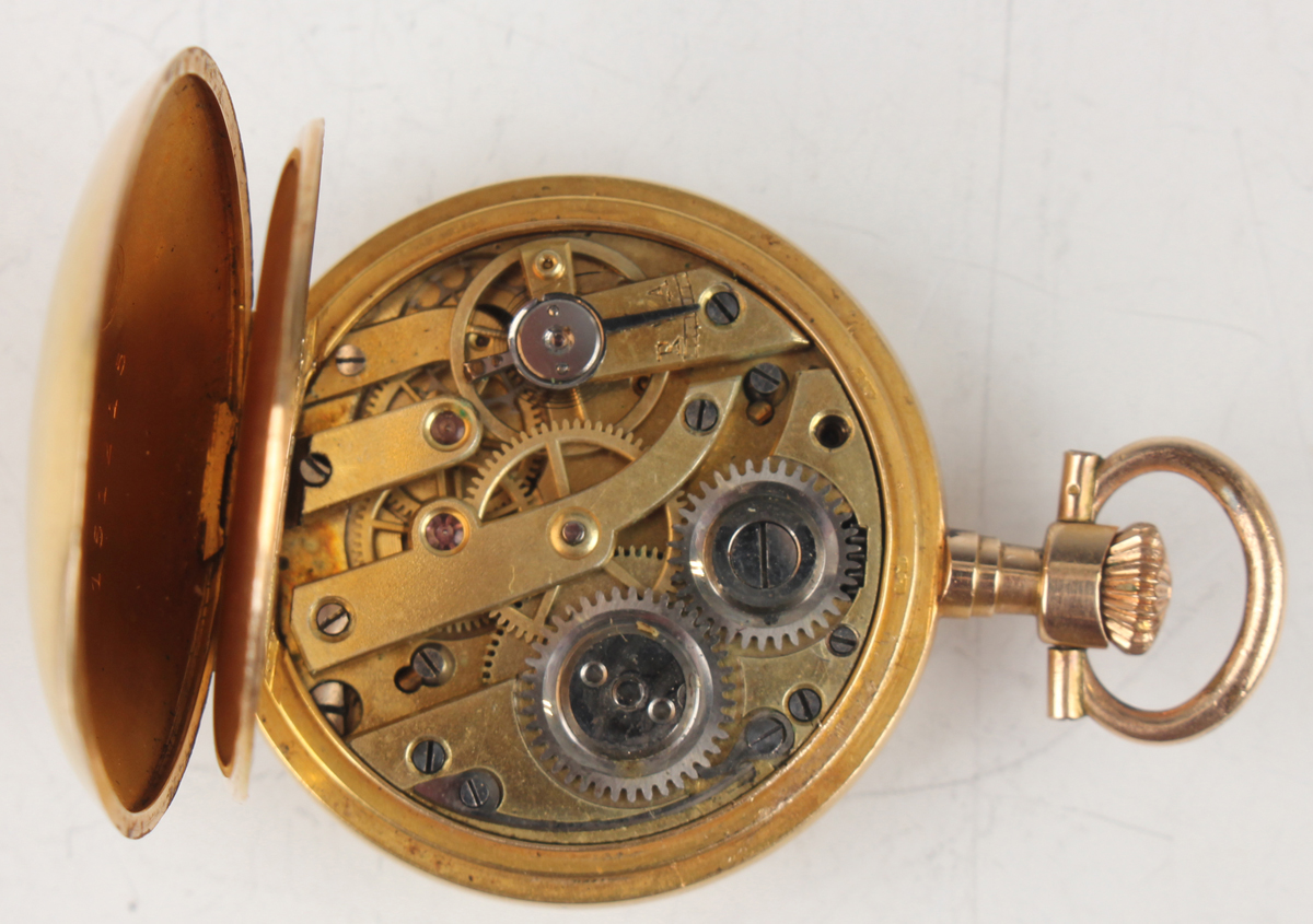 A gold, garnet and diamond set and enamelled hunting cased keyless wind lady's fob watch with - Image 5 of 6