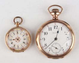 A Waltham gilt metal cased keyless wind open-faced gentleman's pocket watch, the movement