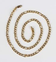 A gold Figaro link neckchain, detailed '750', with a replacement sprung hook shaped clasp,