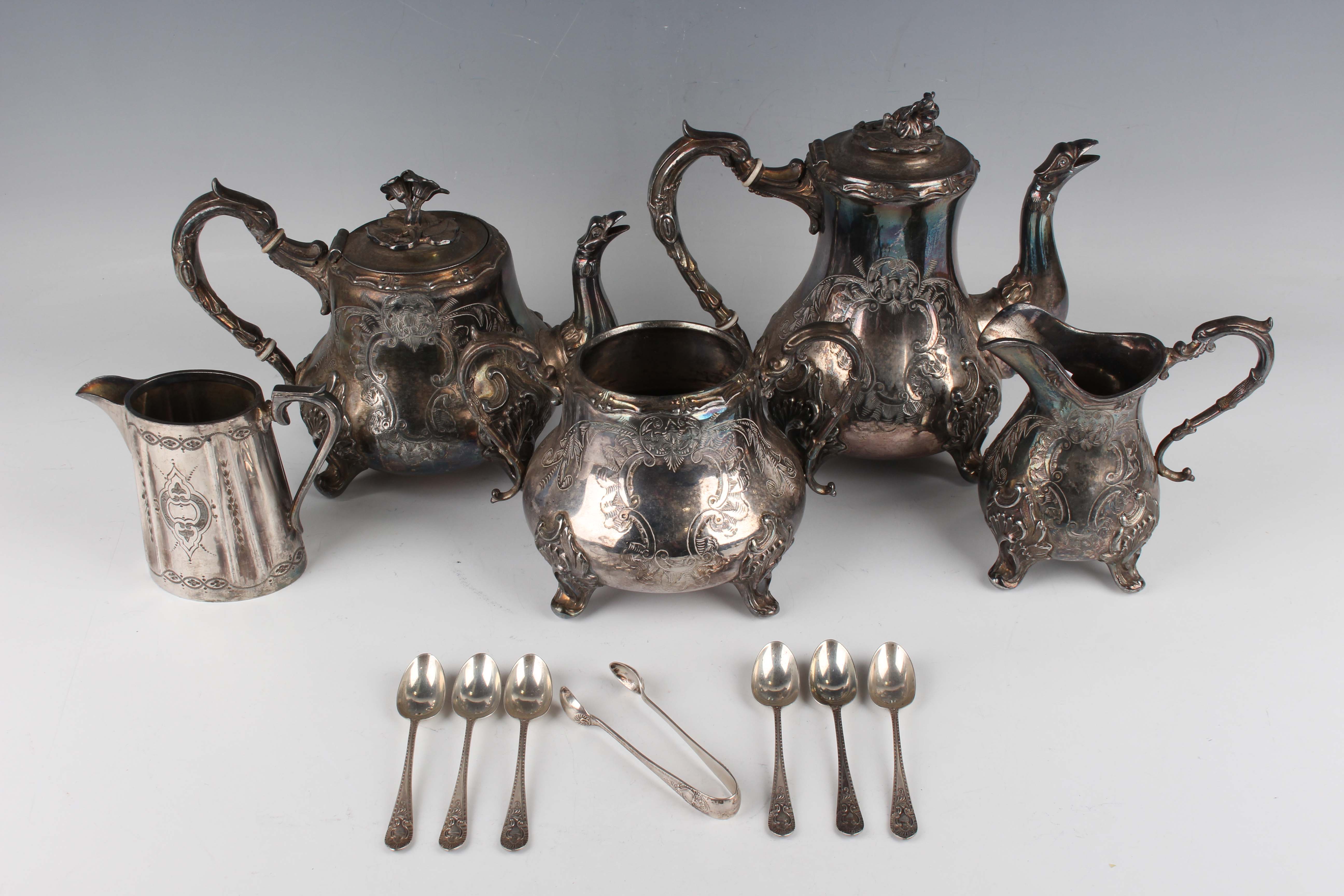 A set of six late Victorian silver teaspoons and a pair of matching sugar tongs, London 1899 by