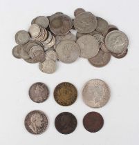 A small collection of British and world silver and silver nickel coinage, including a USA dollar