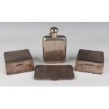 A George V silver curved rectangular hip flask with screw hinged lid, London 1919 by Charles