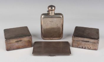 A George V silver curved rectangular hip flask with screw hinged lid, London 1919 by Charles