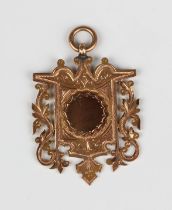 A late Victorian 9ct gold fob medal with engraved and scroll pierced decoration, engraved 'S.S.C.
