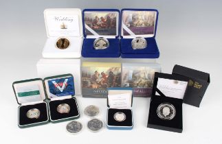 A collection of Elizabeth II Royal Mint silver proof commemorative coins, including Horatio Nelson