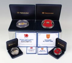 Two Elizabeth II Westminster Mint silver proof coins, comprising five-ounce poppy coin and Royal