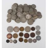 A small collection of pre-1947 British silver nickel coinage, including florins and shillings,
