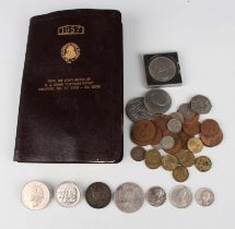 A group of British and world coins, including a Netherlands two-and-a-half guilders 1937, mounted as