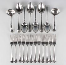 A George V part canteen of silver Old English pattern cutlery, comprising six tablespoons, twelve