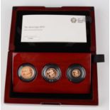 An Elizabeth II Royal Mint gold proof sovereign three-coin set 2019, comprising sovereign, half-