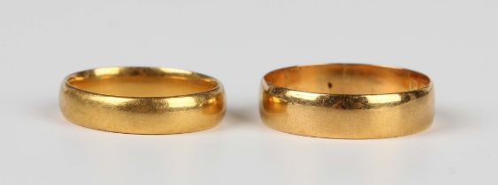 A late Victorian 22ct gold wedding ring, Birmingham 1900, ring size approx P1/2, and another 22ct