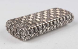 A George III silver snuff box of rectangular form with overall woven effect and bead decoration,