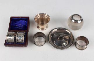 A small group of silver, including a posy vase, Birmingham 1973, height 4.3cm, and a circular