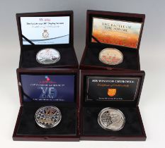 A group of four Elizabeth II five-ounce silver commemorative coins, comprising VE Day 70th