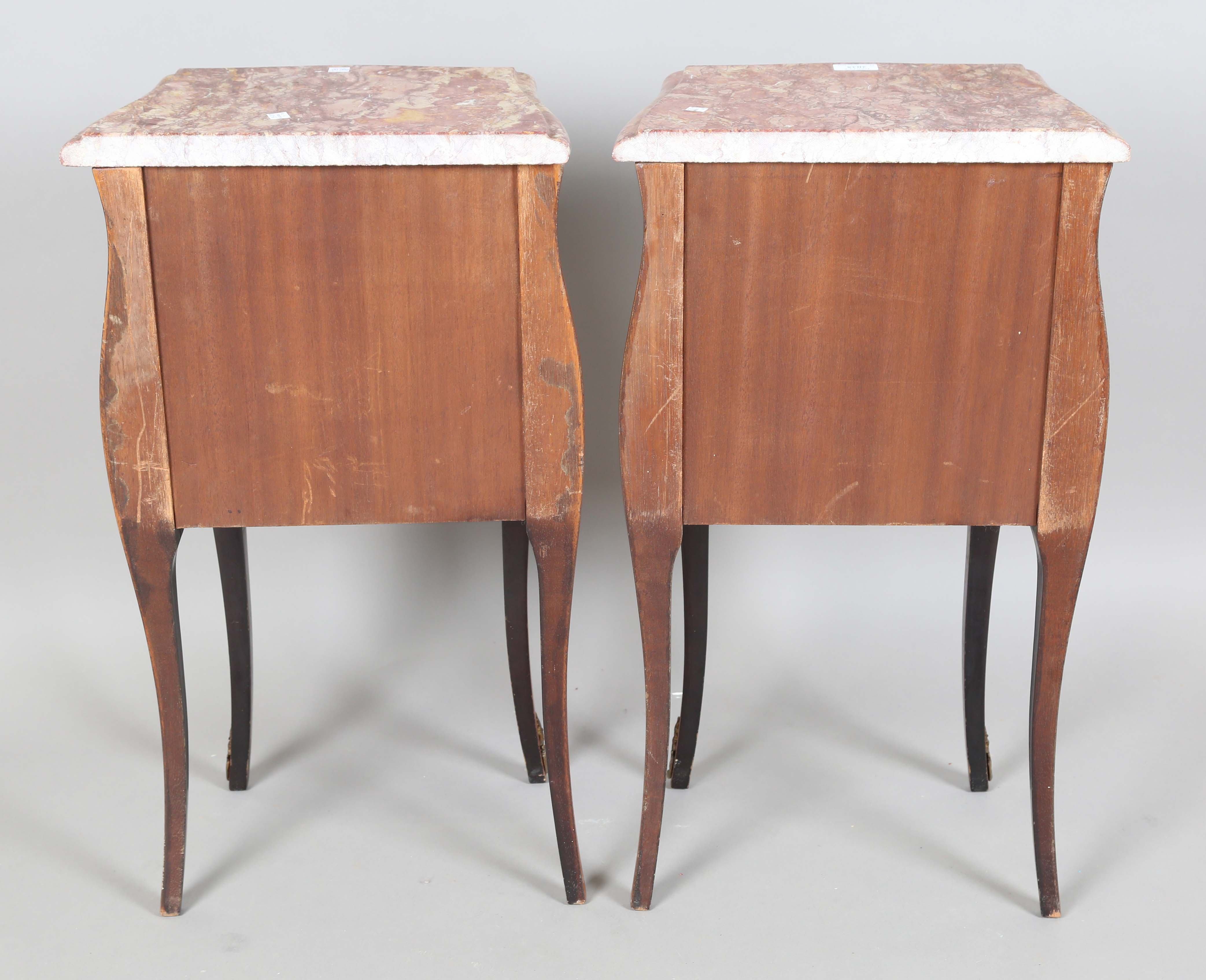 A pair of 20th century French kingwood marble-topped bedside chests with applied gilt metal - Image 3 of 7