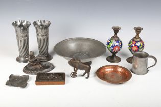 A collection of metalware items, including a Liberty & Co 'Tudric' pewter circular bowl, diameter