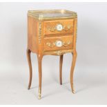 An early 20th century French walnut and gilt metal mounted two drawer chest, inset with two