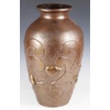 A Bretby Art Pottery vase with bronzed glaze, late 19th century, of tapered high-shouldered form,