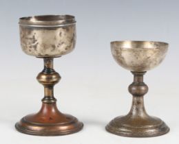 A white metal and copper chalice, probably 19th century but including earlier elements, height 15.