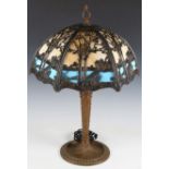 An early 20th century American bronzed spelter table lamp, in the manner of Bradley & Hubbard, the