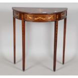 An Edwardian Neoclassical Revival rosewood and inlaid demi-lune side table, the top finely inlaid