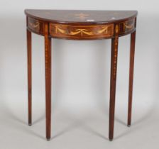 An Edwardian Neoclassical Revival rosewood and inlaid demi-lune side table, the top finely inlaid