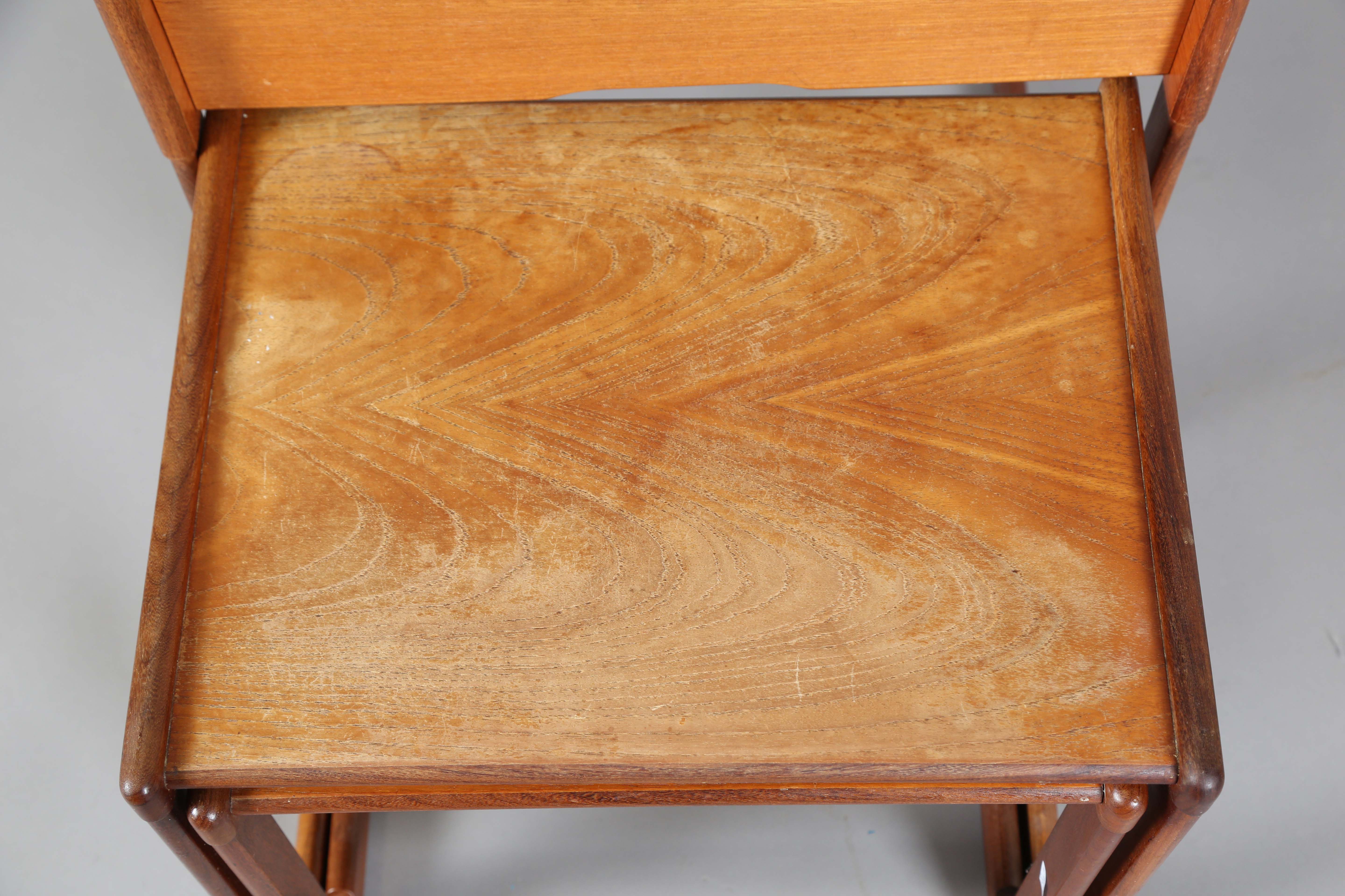 A mid-20th century G-Plan teak nest of three occasional tables, the top table fitted with a tiled - Image 5 of 6