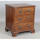 A late 19th century mahogany chest of three oak-lined drawers, height 79cm, width 69cm, depth