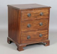 A late 19th century mahogany chest of three oak-lined drawers, height 79cm, width 69cm, depth
