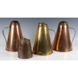 A pair of late 19th century Arts and Crafts copper tappit lidded flagons by W.A.S. Benson, each with