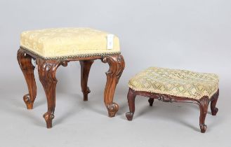 A mid-Victorian rosewood stool, the square seat covered in yellow damask, height 43cm, width 42cm,