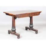 A Regency rosewood library table, in the manner of Gillows of Lancaster fitted with two oak-lined