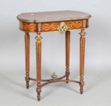 A late 19th century French mahogany and gilt metal mounted poudreuse dressing table, height 70cm,