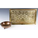 An early 20th century Arts and Crafts brass rectangular tray, repoussé decorated with overall