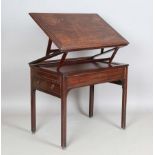 A George III mahogany architect's table, the double-hinged rising top raised on ratchet supports