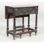An early 18th century provincial oak single drop-flap table, the frieze incorporating an earlier