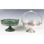 An early 20th century WMF plated brass cake basket centrepiece with inset glass liner and foliate