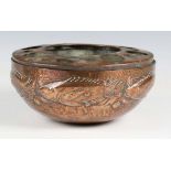 A late 19th/early 20th century Arts and Crafts Newlyn copper rose bowl, the removable top above a