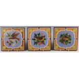 Three Minton & Co relief moulded tiles, circa 1870, each with a different depiction of birds to