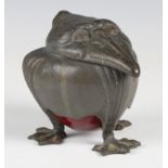 An early 20th century Continental pewter novelty inkwell, attributed to Kayserzinn, modelled as a